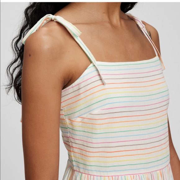 Midi rainbow striped dress with tie shoulders - Picture 2 of 3